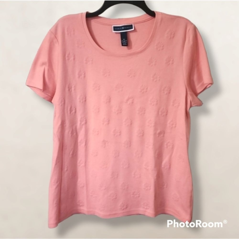 Karen Scott Light Peach Floral Short Sleeve Top - XL‎
